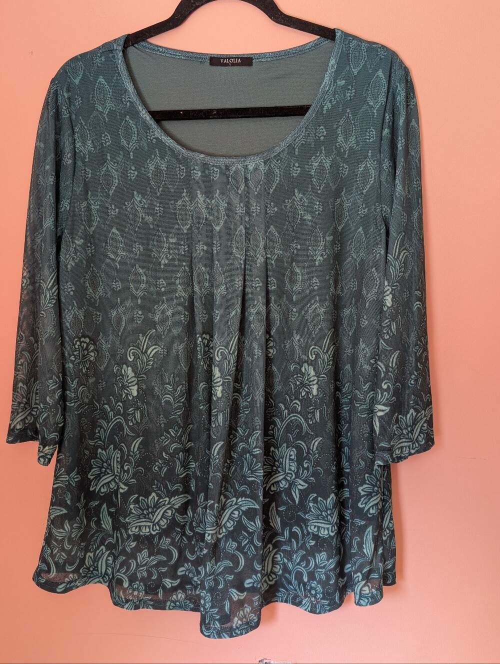 Teal Floral Scoop Neck Women's Top